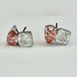 Swarovski Pink Pear & Asscher Crystal Stud Earrings